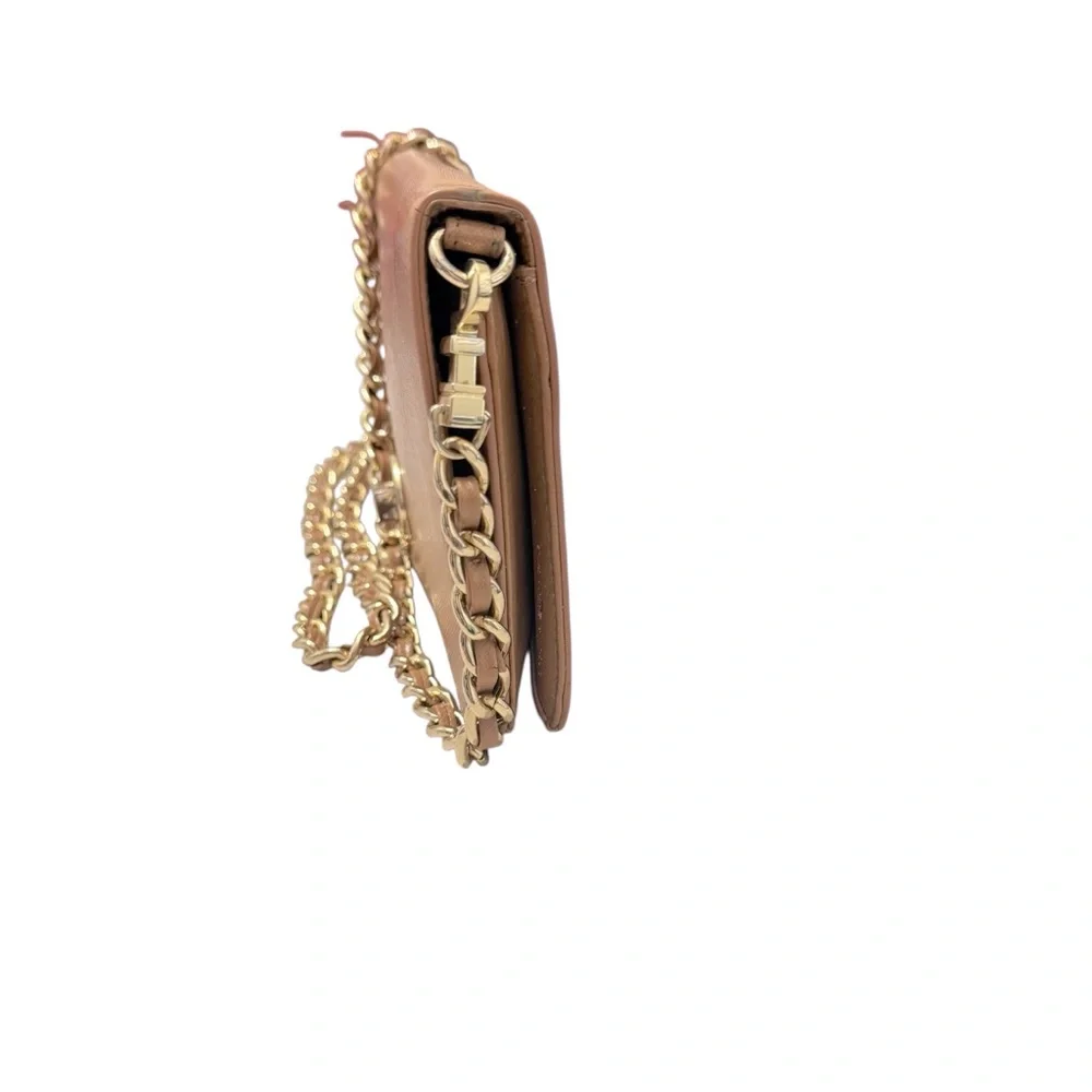 Tory Burch Sand Adalyn Clutch/Shoulder Bag in Patent Saffiano Leather Gold Chain